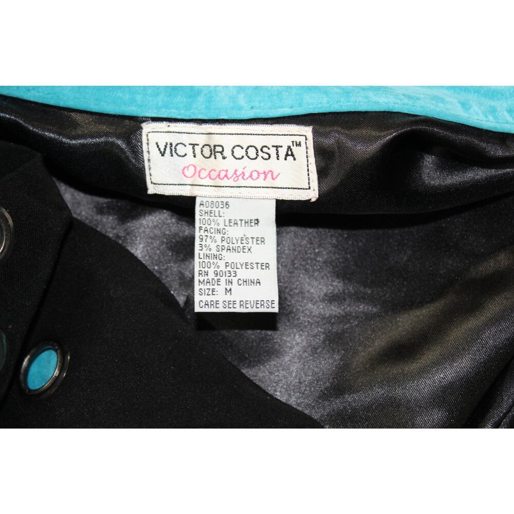 Vintage Victor Costa Turquoise Leather Jacket w/ Grommet size Medium - Picture 7 of 8